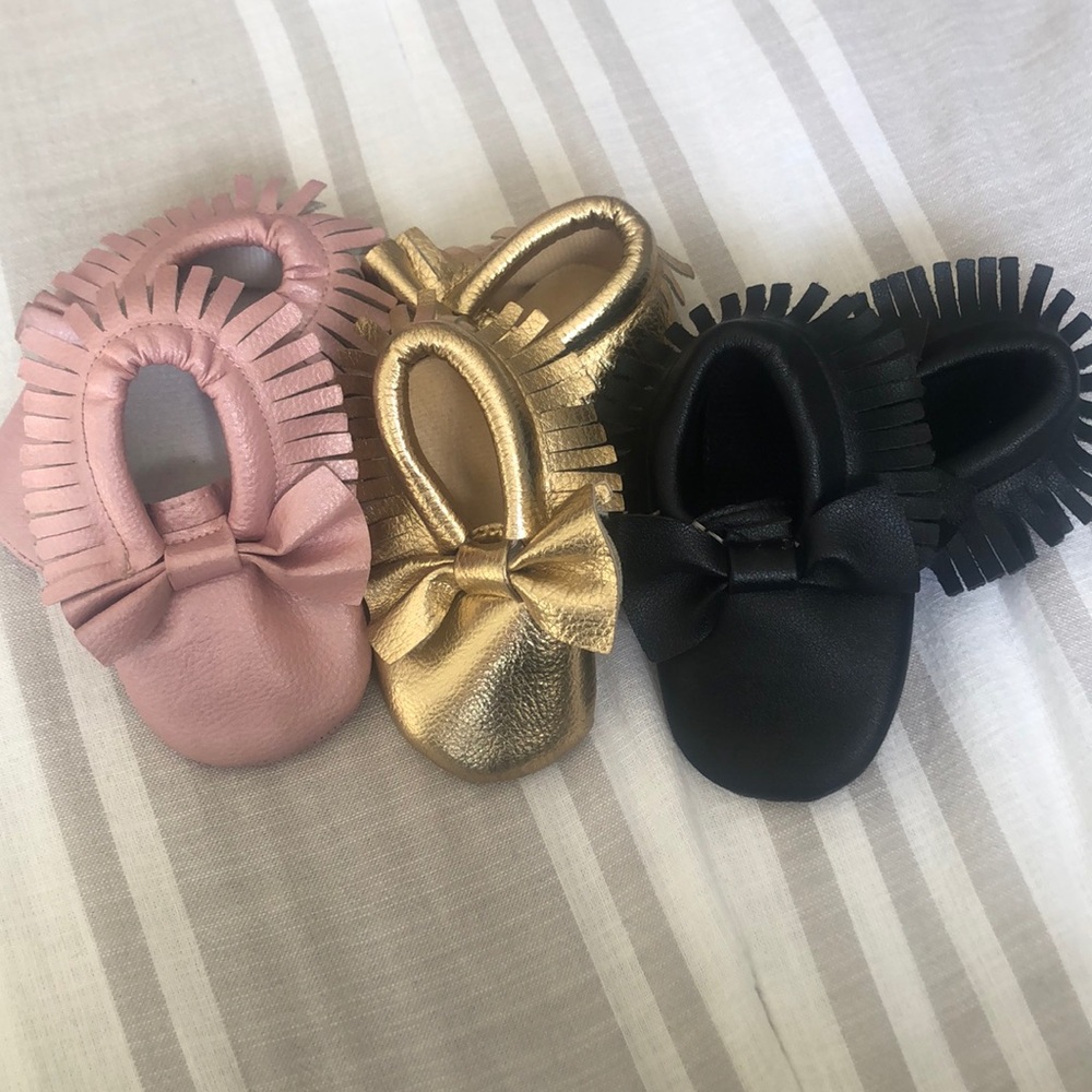 3 pairs of baby girl moccasins